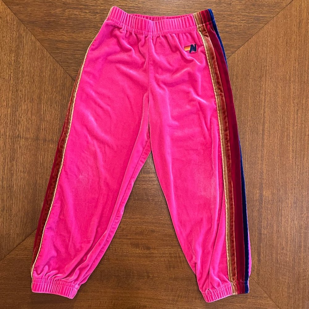 Aviator Nation Pink Velour Track Jogger Pants sz 6 girls